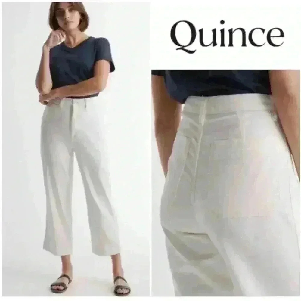 Quince Cotton Twill Wide Leg Cropped Pants‎ | White | SZ 29